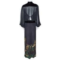 Pre Owned فستان غوتشي ماكسي حافة قطيفة حرير طباعة اريس أسود M