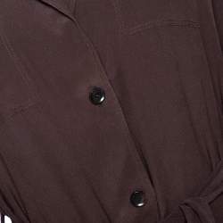 Gucci Brown Silk Crepe Button Down Belted Dress S