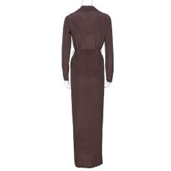 Gucci Brown Silk Crepe Button Down Belted Dress S