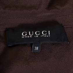 Gucci Brown Silk Crepe Button Down Belted Dress S