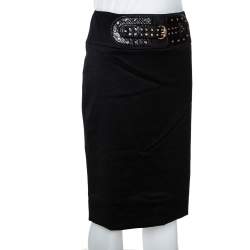 Gucci Black Stretch Wool Studded Belt Detail Fitted Skirt S