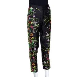 Pre Owned Gucci Black Floral Print Silk Tapered Pants S