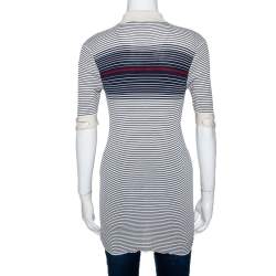 Gucci Cream & Navy Striped Silk Knit Polo Top M 