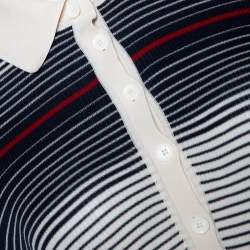 Gucci Cream & Navy Striped Silk Knit Polo Top M 