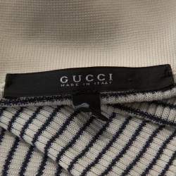 Gucci Cream & Navy Striped Silk Knit Polo Top M 