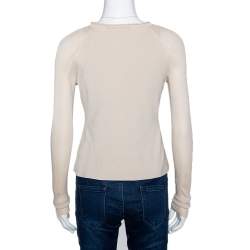 Pre Owned Gucci Ecru Knit Ruffle Trim Sleeveless Top & Cardigan Set S