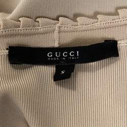 Pre Owned Gucci Ecru Knit Ruffle Trim Sleeveless Top & Cardigan Set S