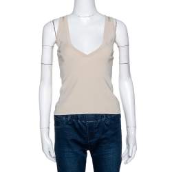 Pre Owned Gucci Ecru Knit Ruffle Trim Sleeveless Top & Cardigan Set S