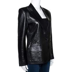 Gucci Black Leather One Buttoned Blazer S