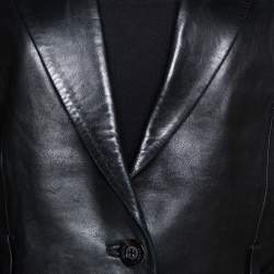 Gucci Black Leather One Buttoned Blazer S