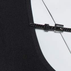 مملوكة مسبقًا Gucci Black Jersey Leather Strap Detail V-Neck Top L