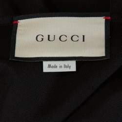 مملوكة مسبقًا Gucci Black Jersey Leather Strap Detail V-Neck Top L