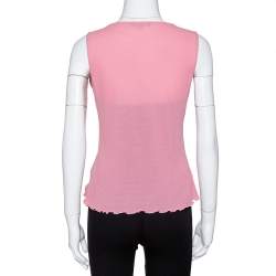Gucci Pink Cotton Knit Bow Detail Sleeveless Top M