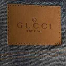 Pre Owned Gucci Dark Blue Denim Elasticized Waist Cropped Jacket S
