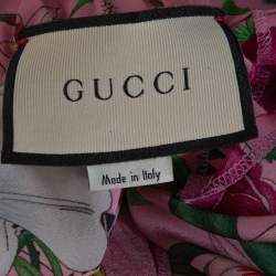 Pre Owned Gucci Pink Snake Flora Print Silk Straight Leg Trousers L