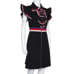 مملوكة مسبقًا فستان غوتشي مكشكش حافة ويب سيلفي جيرسيه سترتش أسود XL