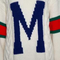 Pre Owned Gucci Off White Wool Knit Letter 'M' DIY Unisex Sweater M