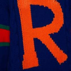 Gucci Blue Wool Cable Knit Letter 'R' DIY Unisex Sweater M