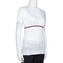Gucci White Modal Web Trim Gathered Top M