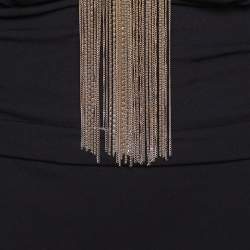 Pre Owned فستان غوتشي طول أكمام تفاصيل رابطة سلسلة جيرسيه أسود L