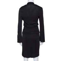 Pre Owned فستان غوتشي طول أكمام تفاصيل رابطة سلسلة جيرسيه أسود L