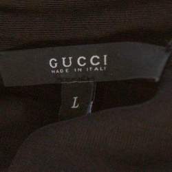 Pre Owned فستان غوتشي طول أكمام تفاصيل رابطة سلسلة جيرسيه أسود L