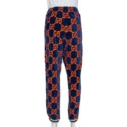 Pre Owned Gucci Blue & Orange Chenille GG Logo Track Pants M