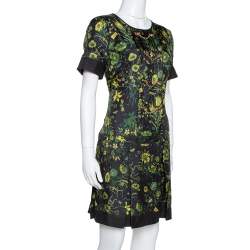 Gucci Black Floral Print Silk Bamboo Chain Detail Mini Dress M