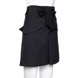 Pre Owned Gucci Black Mohair Wool Blend Tie Front A-Line Skirt M