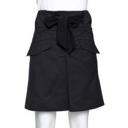 Pre Owned Gucci Black Mohair Wool Blend Tie Front A-Line Skirt M