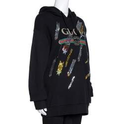 Gucci Cream Cotton Sequin Logo Embellished Hoodie M Gucci