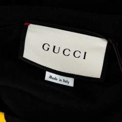 Pre Owned Gucci Black Cotton Logo Print Oversized T Shirt Dress S