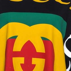 Pre Owned Gucci Black Cotton Logo Print Oversized T Shirt Dress S