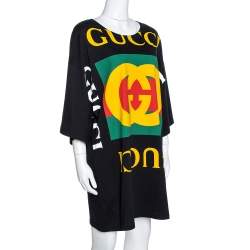 Pre Owned Gucci Black Cotton Logo Print Oversized T Shirt Dress S