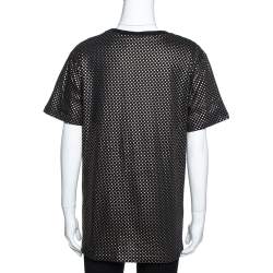 مملوكة مسبقًا تي شيرت غوتشي رقبة مستديرة مزين "غوتشي" و مطبوع نجوم ذهبي و أسود مقاس صغير (سمول)