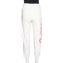 Pre Owned Gucci Ecru Cotton Jersey Logo Print Joggers XS
