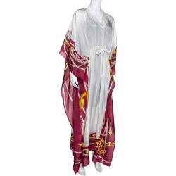 Pre Owned Gucci Cream Sheer Silk Equestrian Print Kaftan Dress ( One Size )