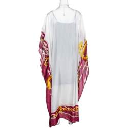 Pre Owned Gucci Cream Sheer Silk Equestrian Print Kaftan Dress ( One Size )