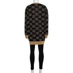 Pre Owned Gucci Black & Gold Lamé GG Supreme Cardigan M