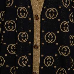 Pre Owned Gucci Black & Gold Lamé GG Supreme Cardigan M