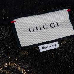 Pre Owned Gucci Black & Gold Lamé GG Supreme Cardigan M