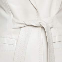 Pre Owned Gucci Pale Beige Leather Tie Front Blazer M