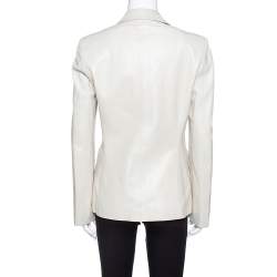 Pre Owned Gucci Pale Beige Leather Tie Front Blazer M