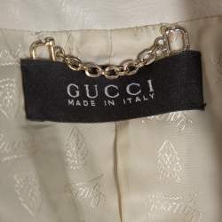 Pre Owned Gucci Pale Beige Leather Tie Front Blazer M