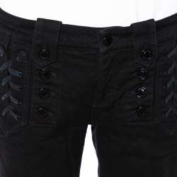 Pre Owned Gucci Black Denim Lace Up Detail Slim Fit Jeans M