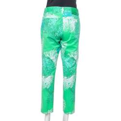 Pre Owned Gucci Green Floral Print Cotton Holiday Jeans M