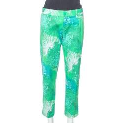 Pre Owned Gucci Green Floral Print Cotton Holiday Jeans M