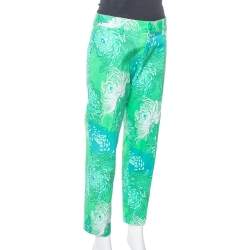 Pre Owned Gucci Green Floral Print Cotton Holiday Jeans M