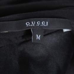 Pre Owned Gucci Black Jersey and Silk Ruffled Sleeve Top M