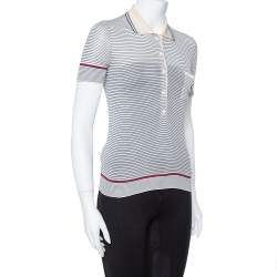 مملوكة مسبقًا تي شيرت غوتشي حرير كريمي مخطط مقاس صغير - سمول